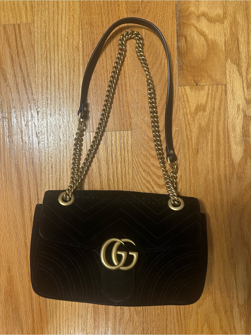 Gucci Black Velvet GG Marmont Shoulder Bag